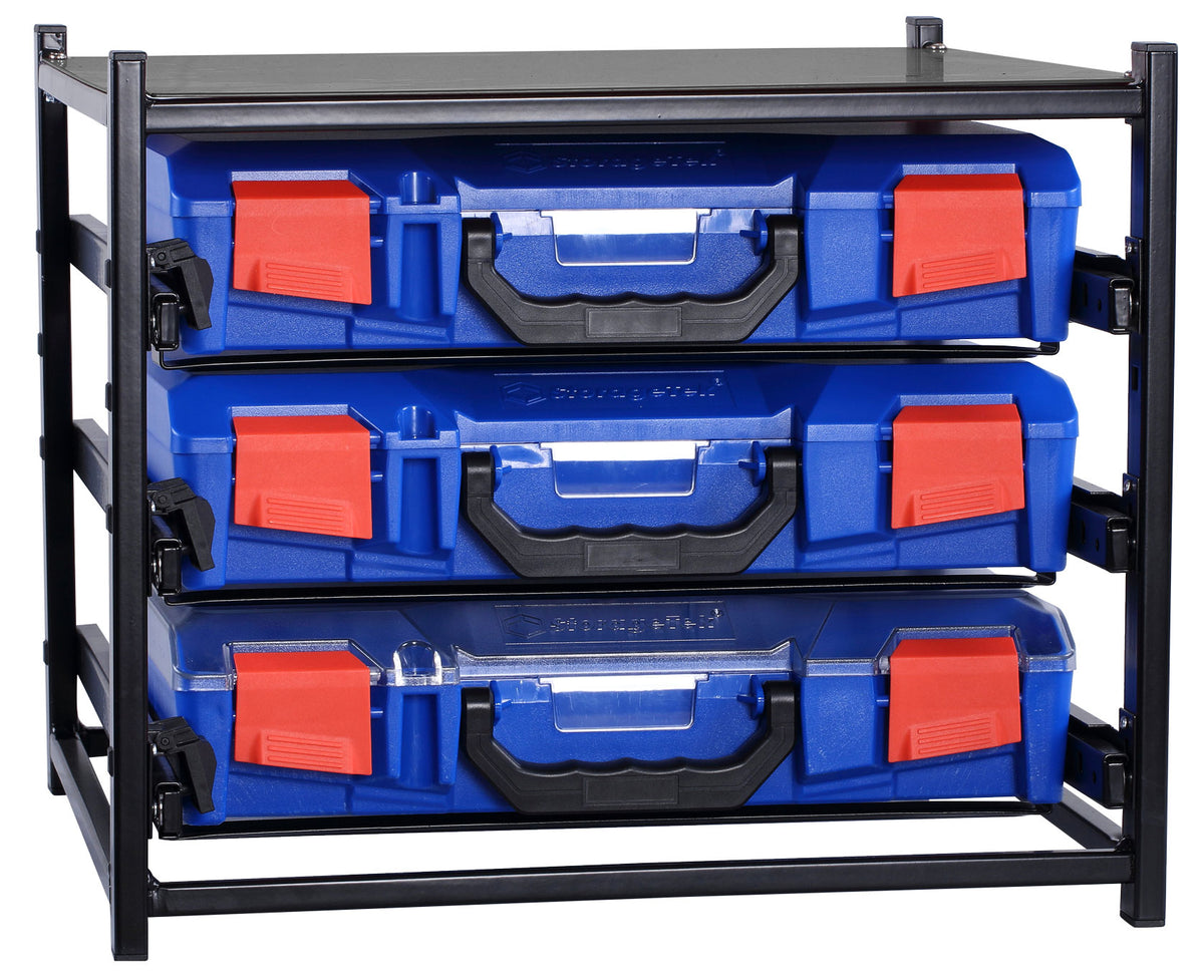 SFS3SA-33SFS3SA - StorageTek Frame complete with 3 small ABS cases with PC Lid. Fully Assembled- Blue Case